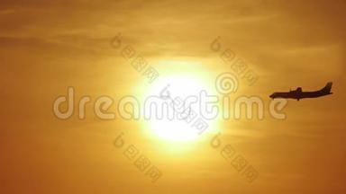 泰国机场日落及天幕落地平面剪影